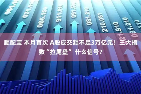 顺配宝 本月首次 A股成交额不足3万亿元！三大指数“拉尾盘” 什么信号？